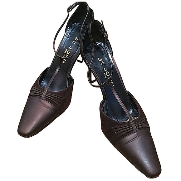 St John Pointed Toe Brown Suede Trim Slingback Heel Women's SZ 8.5B - Picture 1 of 12